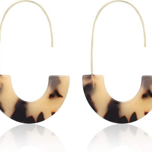 Acrylic Earrings Statement Tortoise Hoop Earrings Resin Wire Drop Dangle Earring - Picture 1 of 8